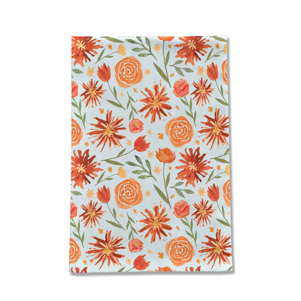 Burnt Orange Flower Burst Tea Towel